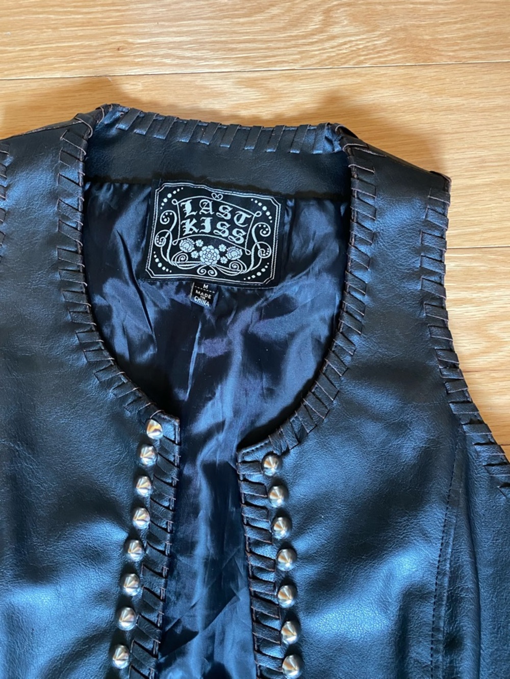 Black Faux Leather Fringe Studded Vest - Picture 2 of 4